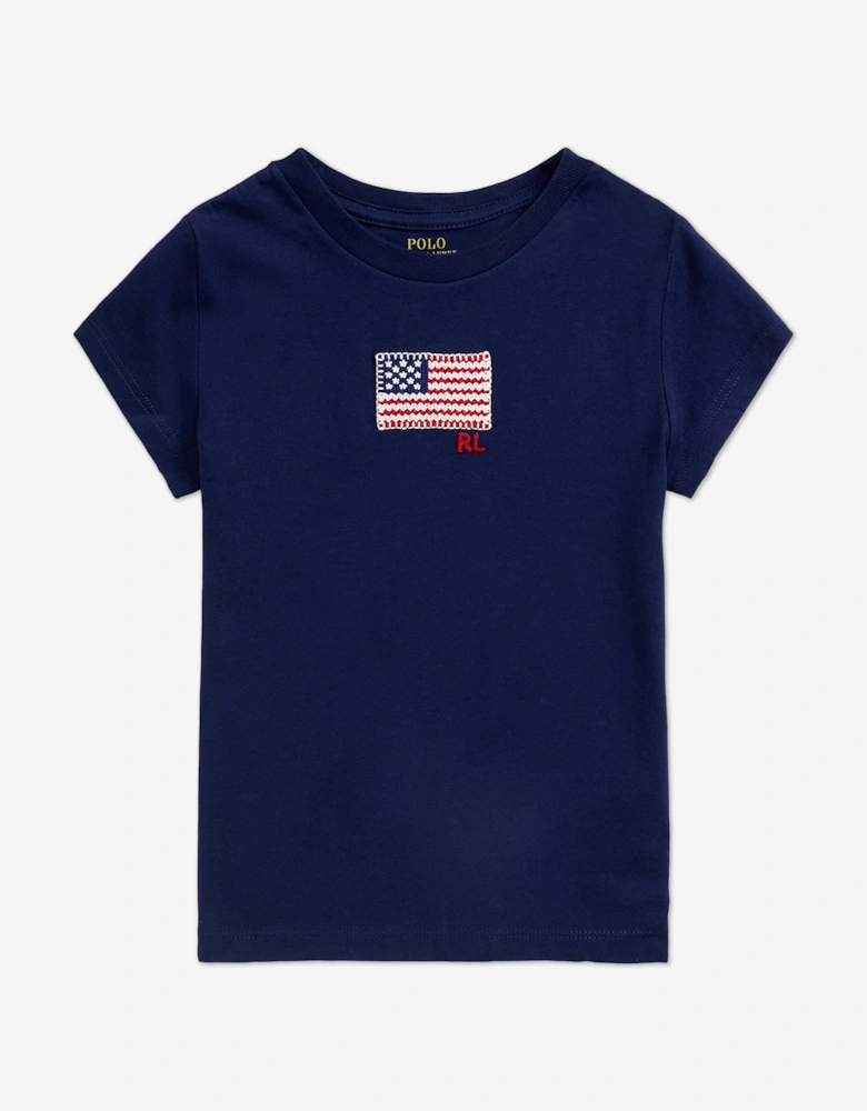 Girls Jersey Flag T-Shirt in Navy