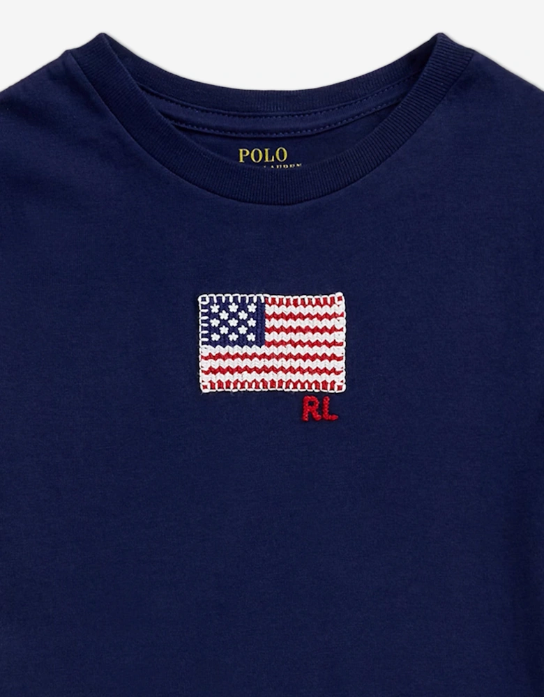Girls Jersey Flag T-Shirt in Navy