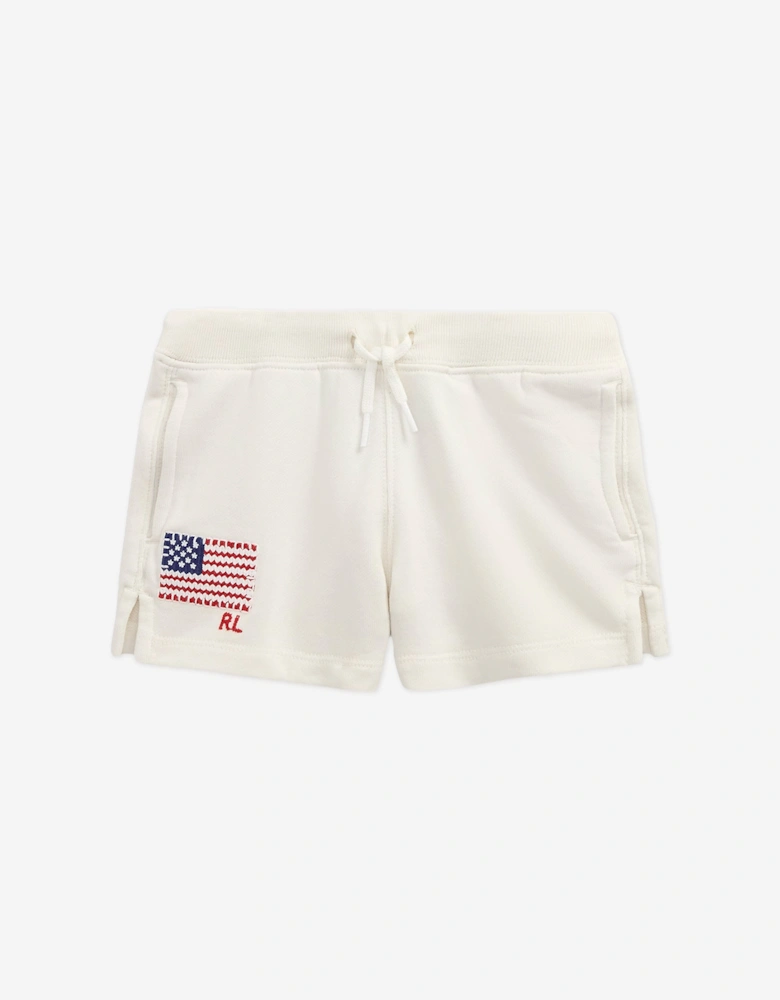 Girls Loopback Terry Flag Shorts in Ivory