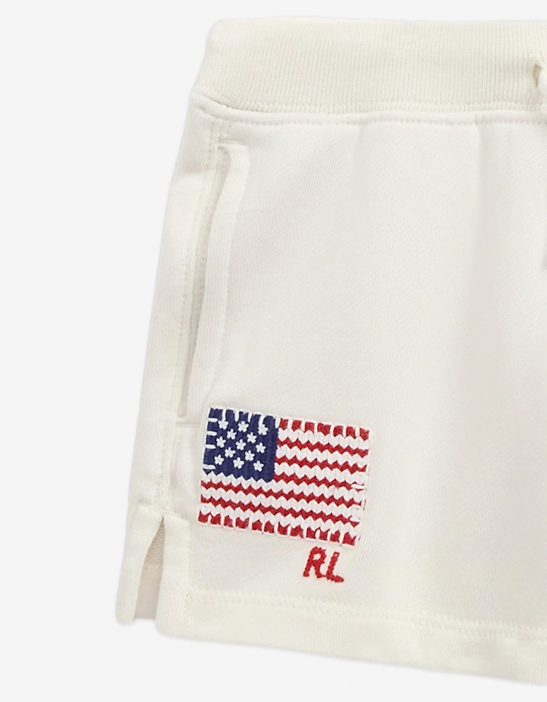 Girls Loopback Terry Flag Shorts in Ivory