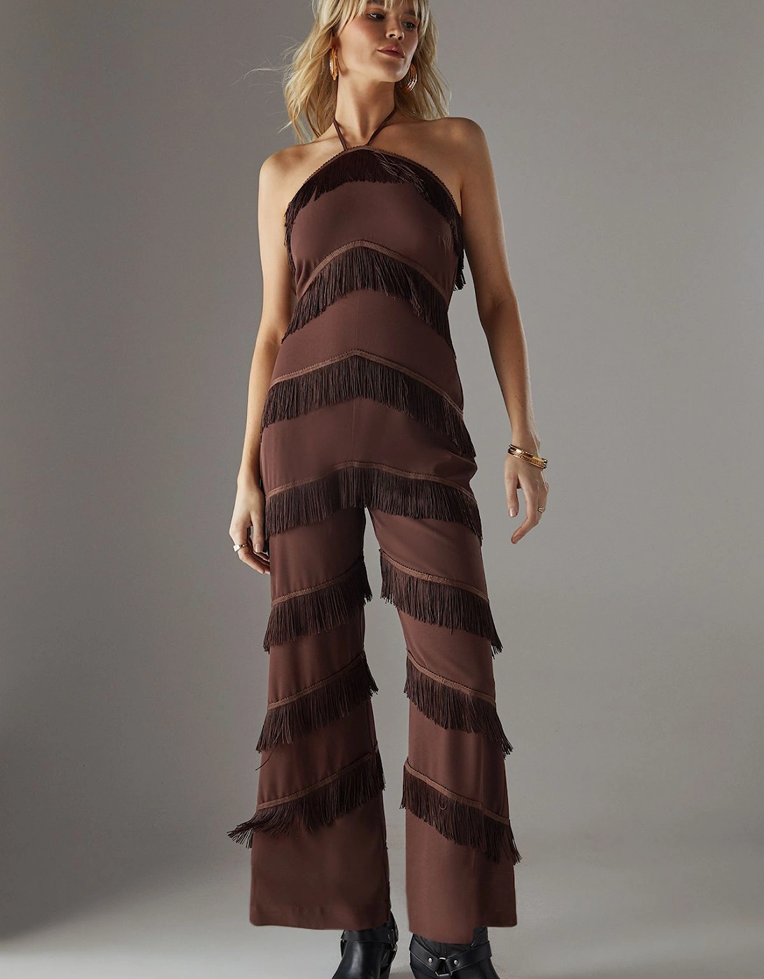 Premium Fringe Halter Jumpsuit, 2 of 1