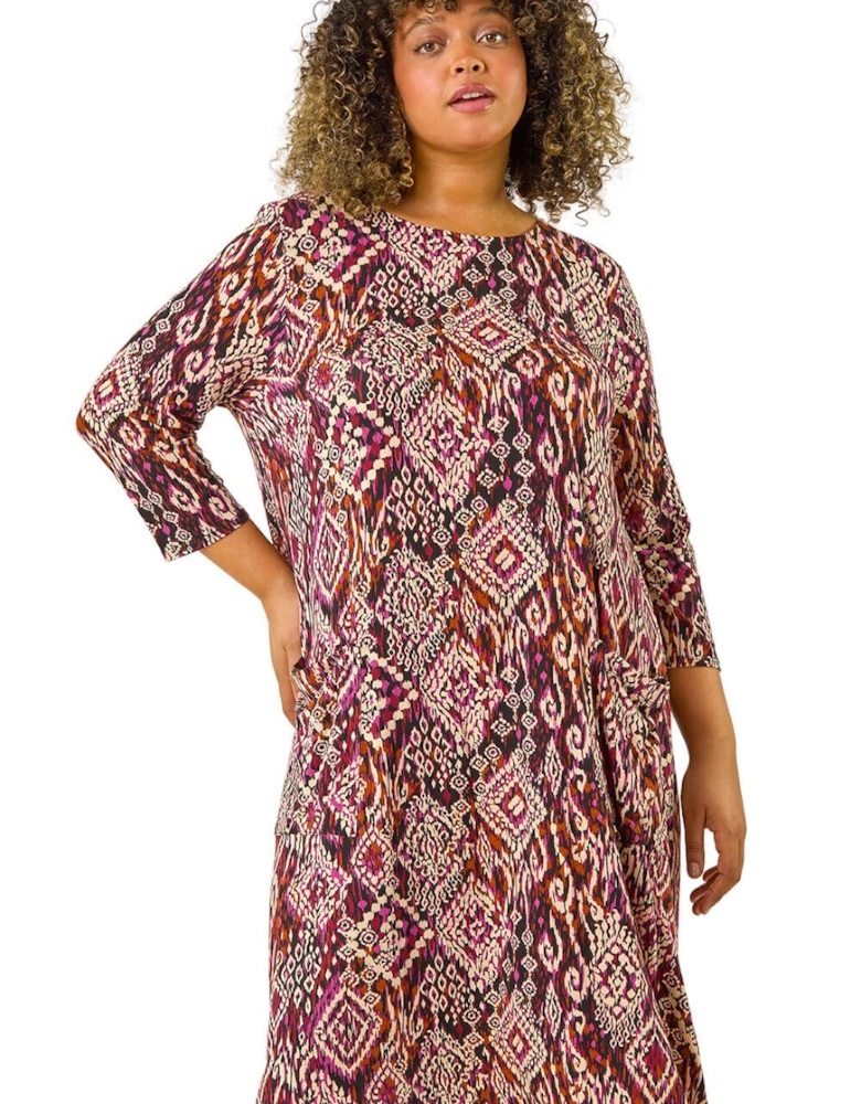 Curve Aztec Print Pocket Swing Dress