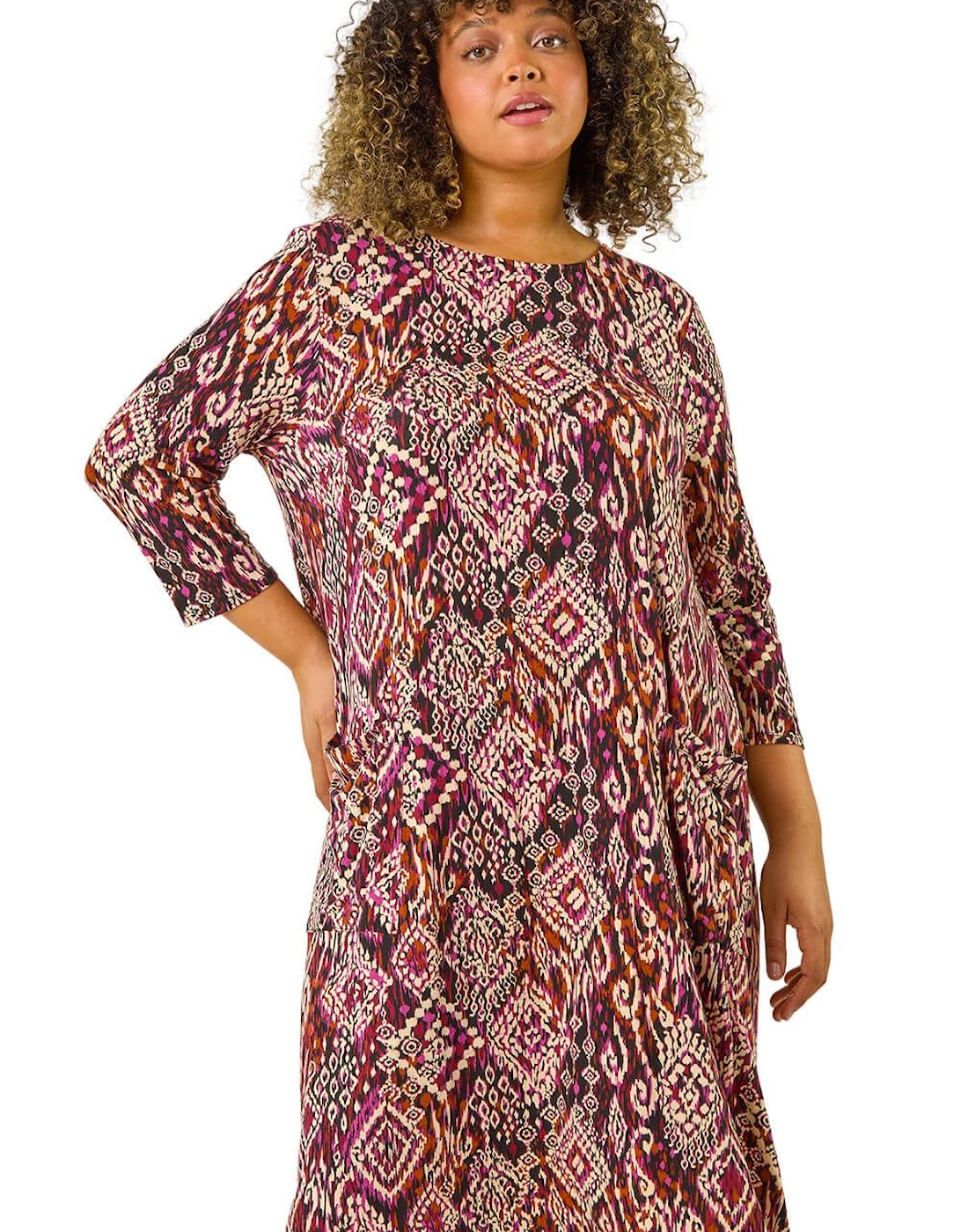Curve Aztec Print Pocket Swing Dress, 2 of 1