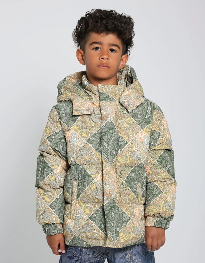 Boys Paisley Puffer Jacket in Green