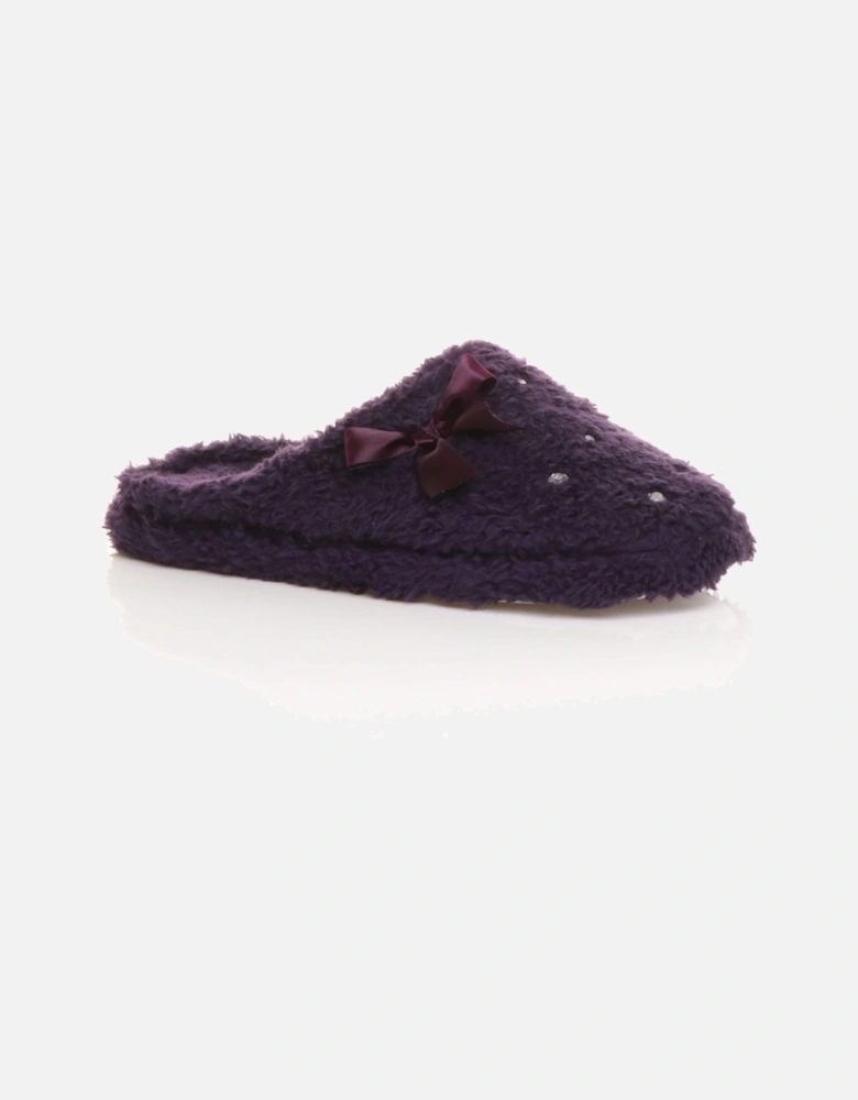 Flat  Heel Fleece Diamante Mules  Slippers