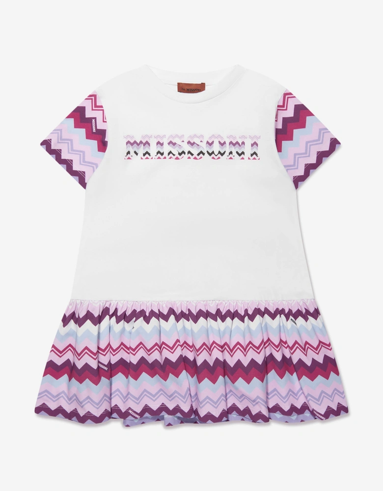 Girls Zigzag Dress in White