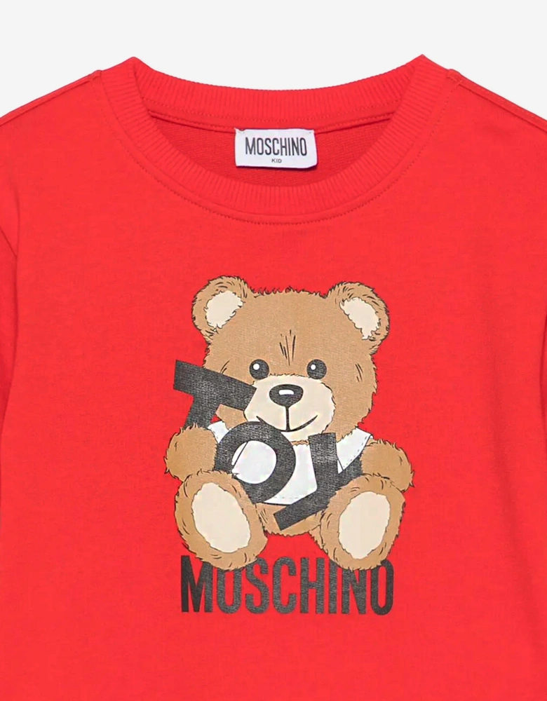 Girls Teddy Bear Logo Dress in Red