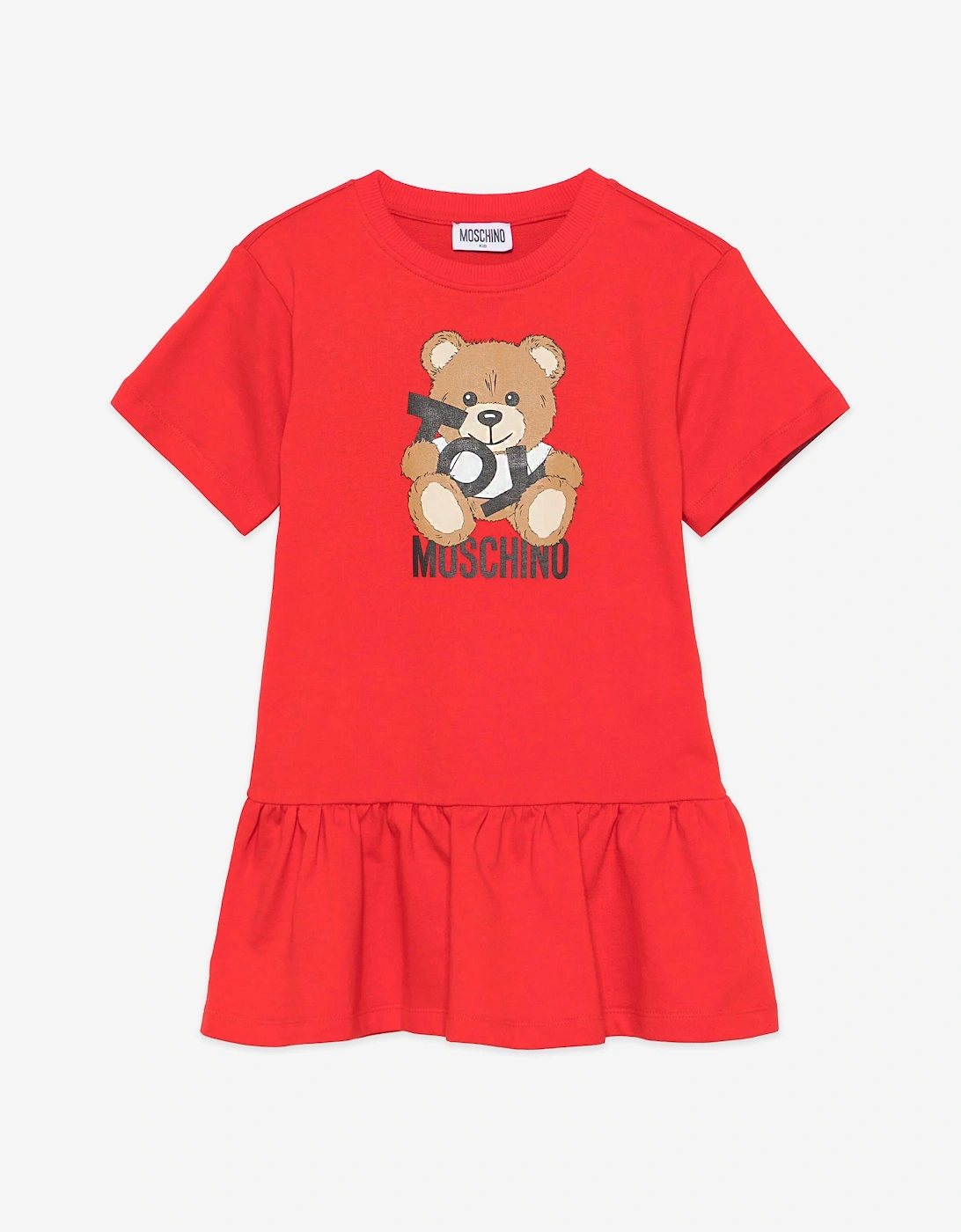 Girls Teddy Bear Logo Dress in Red, 5 of 4