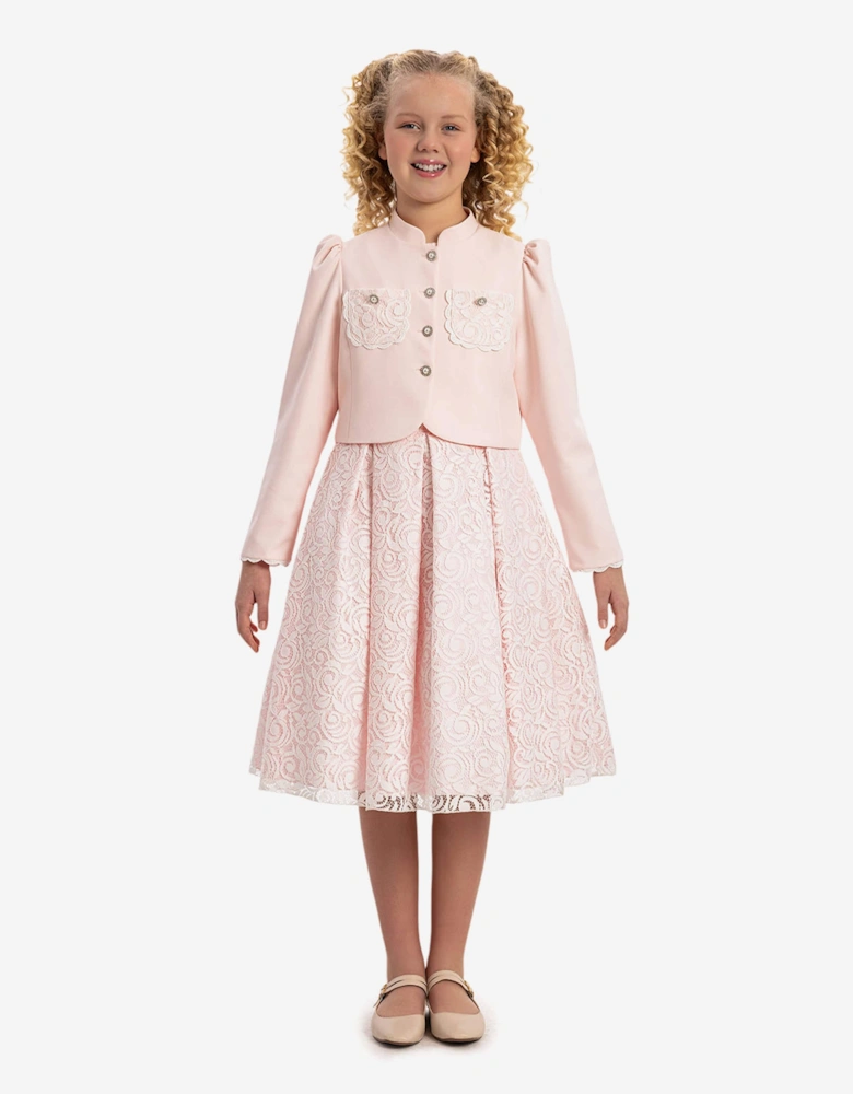 Girls Lace Dress with Bolero in Pink