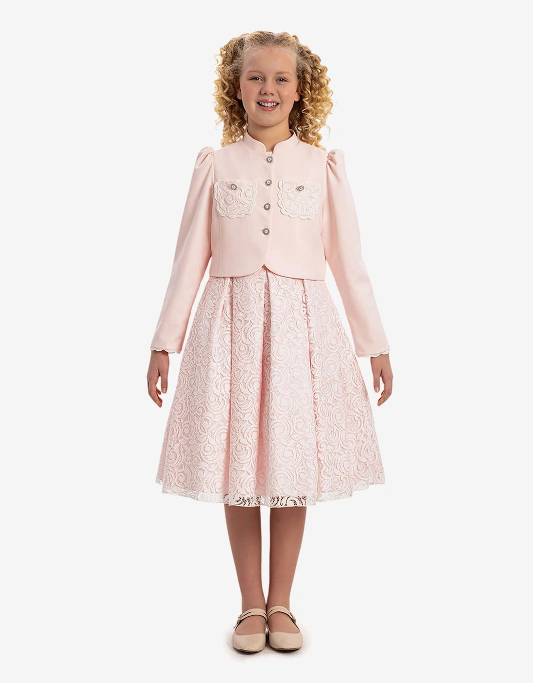 Girls Lace Dress with Bolero in Pink, 7 of 6
