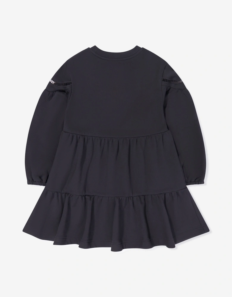 Girls Flower Jersey Dress in Navy
