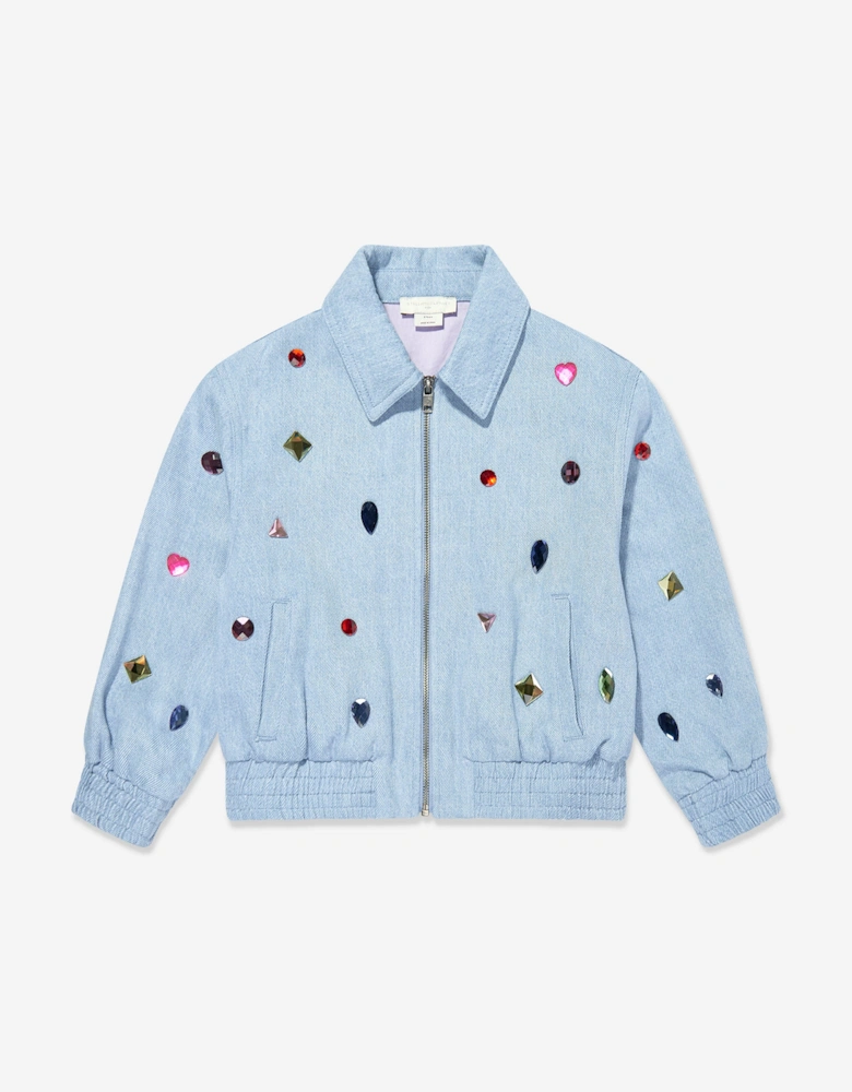 Girls Jewelled Zip Up Jacket in Blue