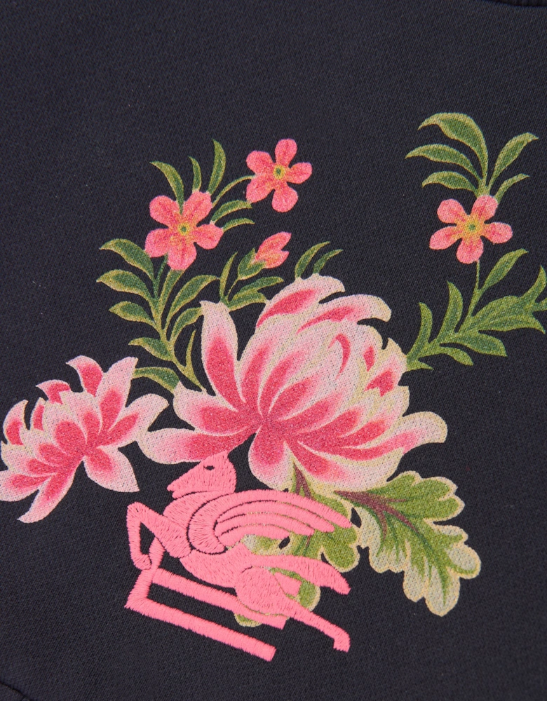 Girls Flower Jersey Dress in Navy