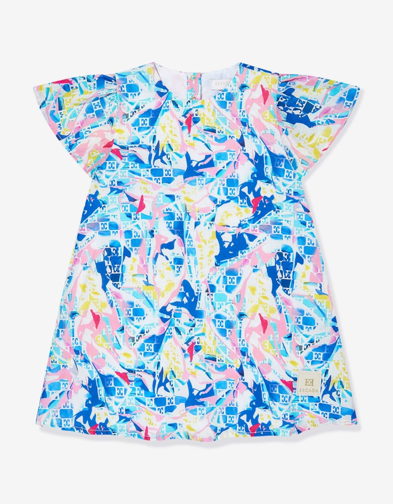 Girls Batiste Printed Dress in Blue