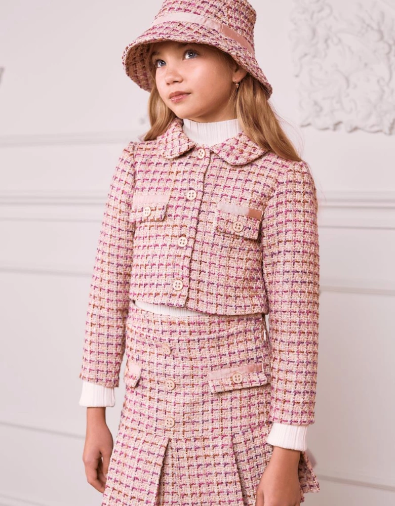 Girls Tweed Bucket Hat in Pink