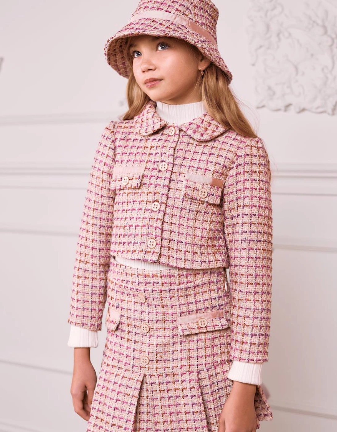 Girls Tweed Bucket Hat in Pink