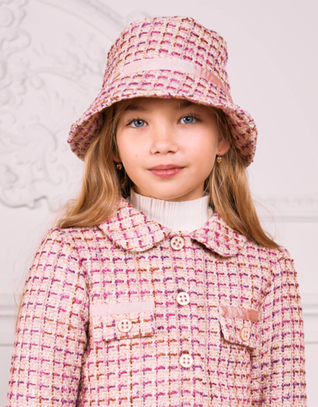 Girls Tweed Bucket Hat in Pink