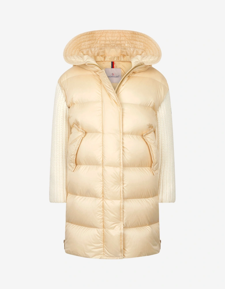 Girls Katife Long Parka in Ivory