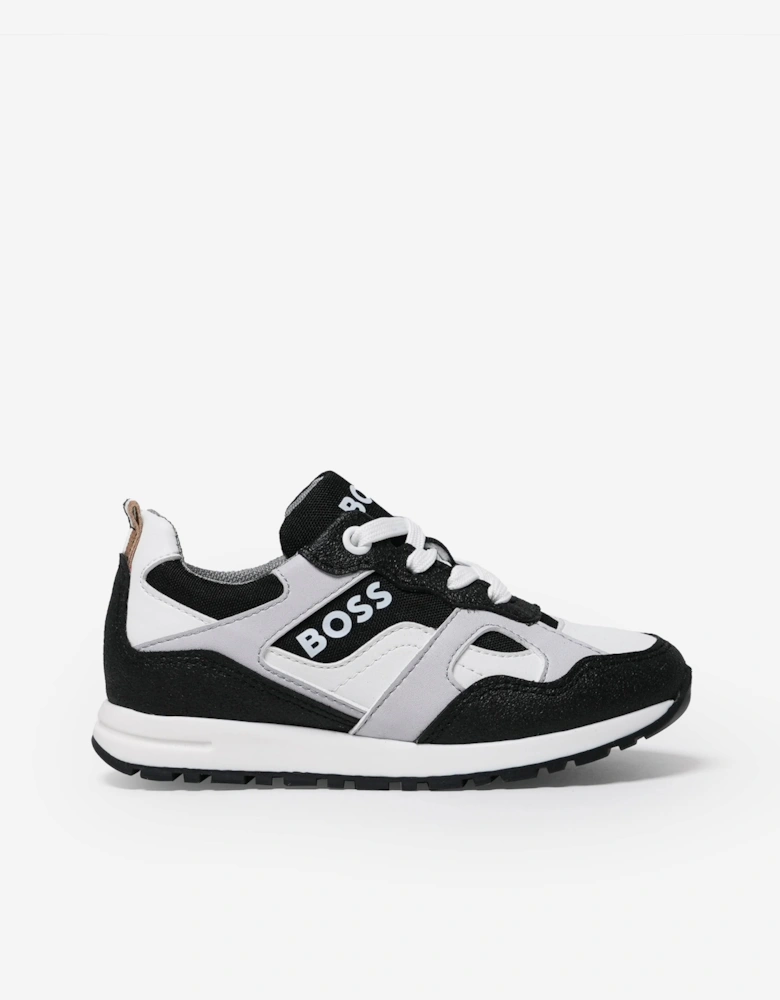 BOSS Boys Lace Up Logo Trainers in Black