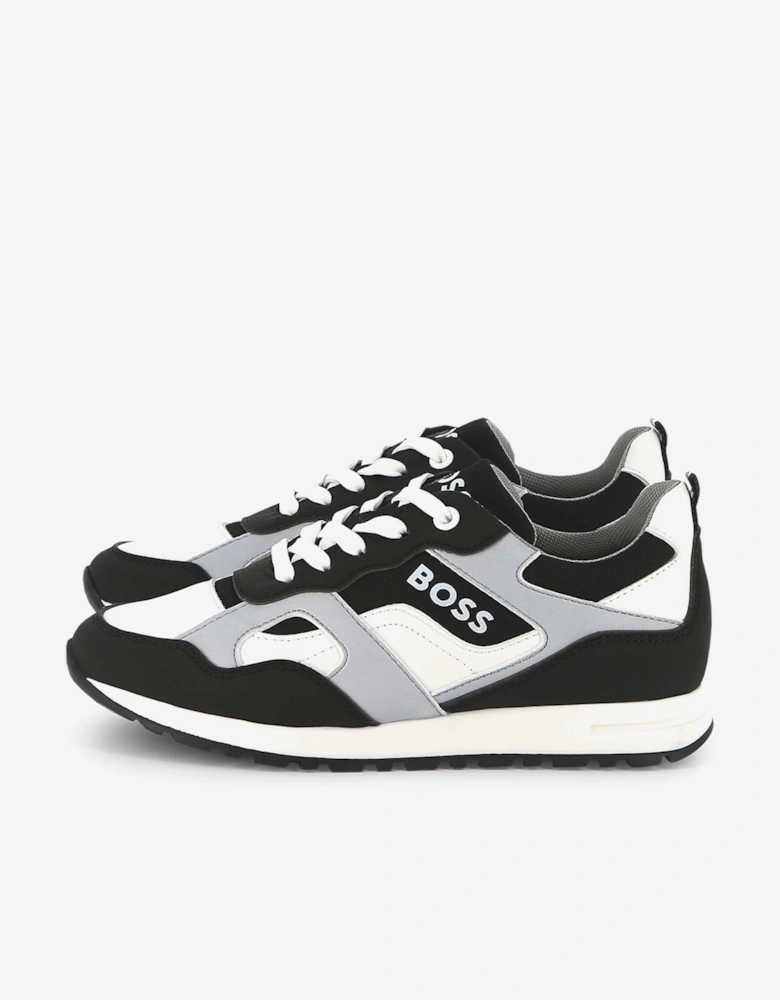 BOSS Boys Lace Up Logo Trainers in Black