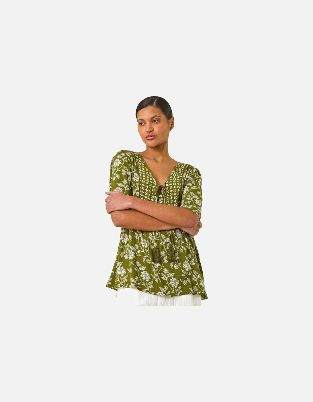 Floral Print Tassel Tunic Top, 2 of 1
