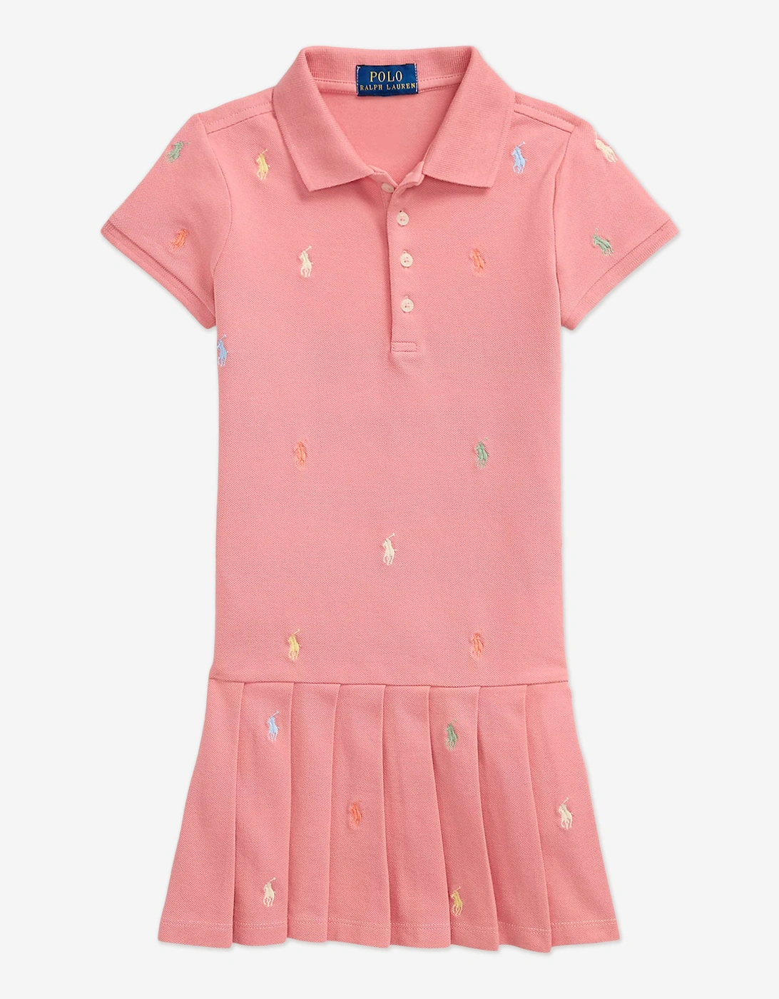 Girls Stretch Mesh Polo Dress in Pink, 5 of 4