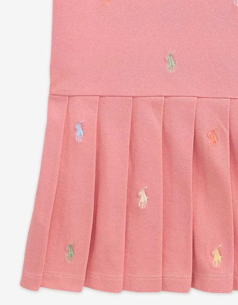 Girls Stretch Mesh Polo Dress in Pink