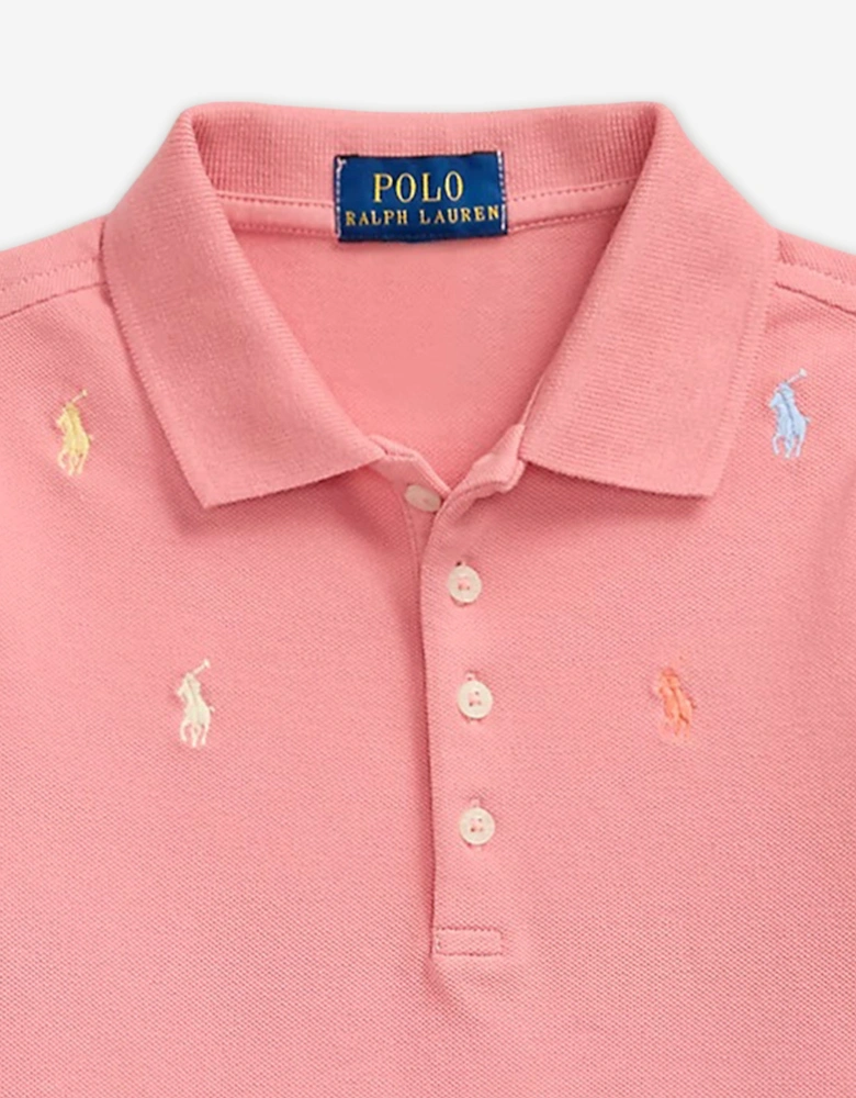 Girls Stretch Mesh Polo Dress in Pink