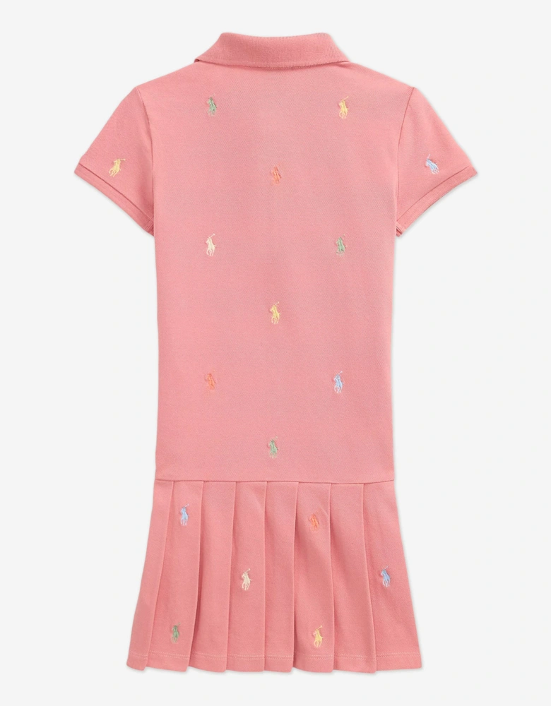Girls Stretch Mesh Polo Dress in Pink