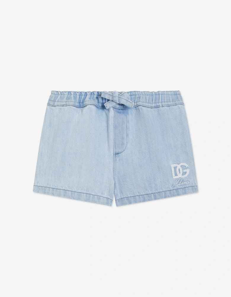 Baby Boys Denim Logo Shorts in Blue
