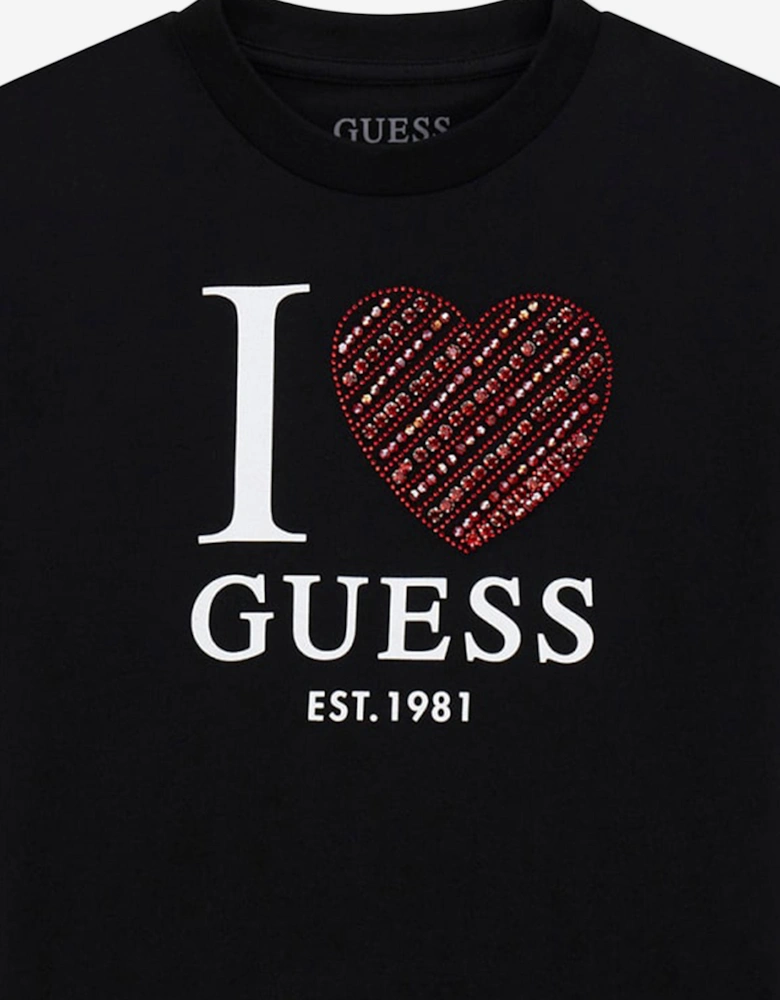 Girls Slogan T-Shirt in Black
