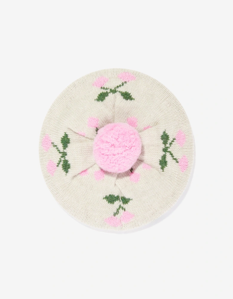 Girls Cherry Belou Knit Beret in Ivory