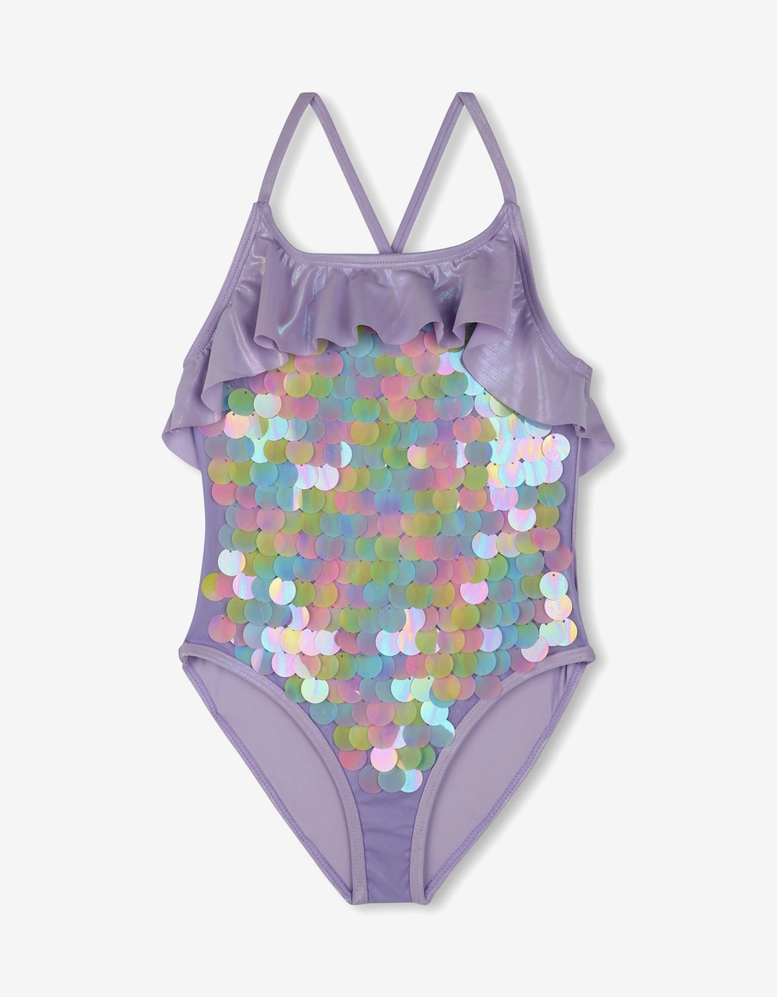 Billieblush Girls Sequin Ruffle Swimsuit in Multicolour, 5 of 4