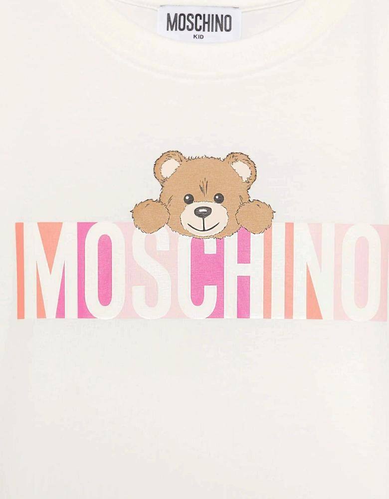 Girls Bear Logo Dress in Ivory