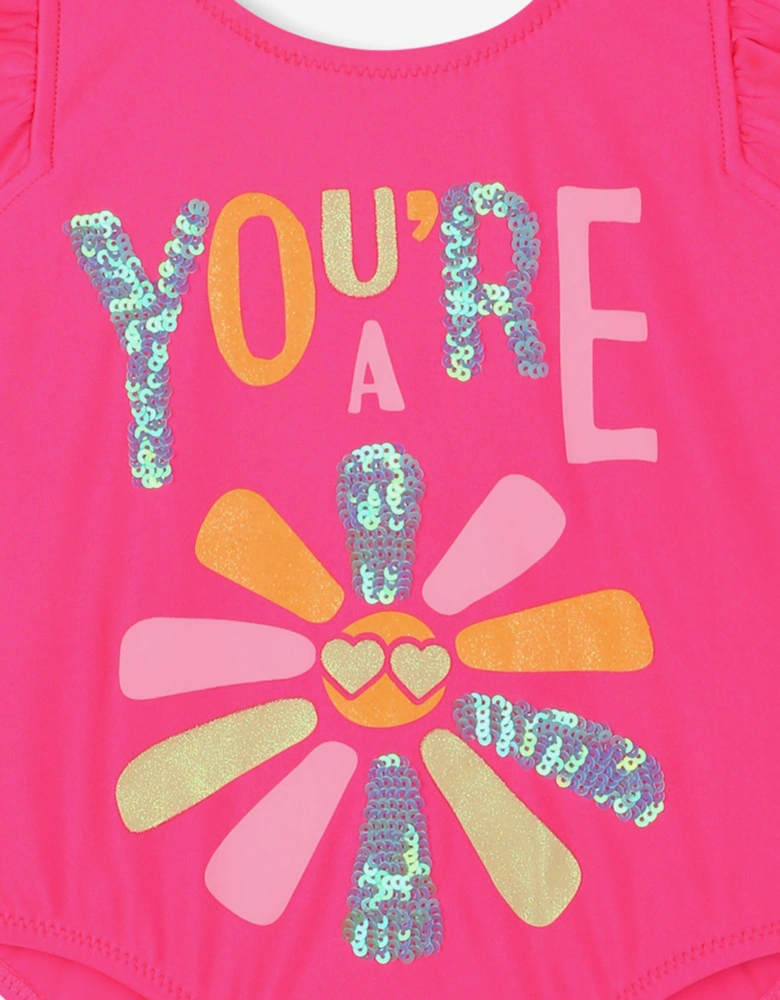 Billieblush Girls Sequin Swimsuit in Pink