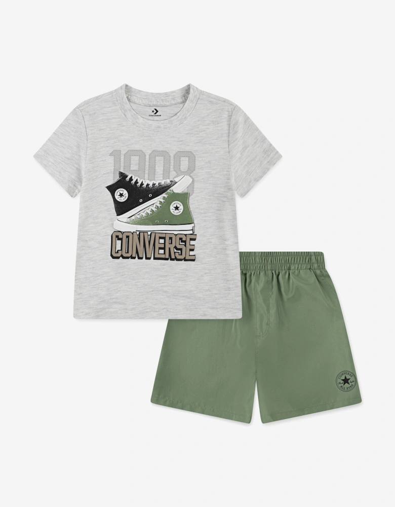 Boys Retro Remix T-Shirt and Shorts Set in Green