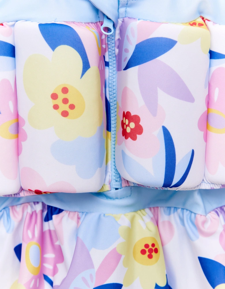 Baby Girls Flower Float Suit in White (UPF50+)