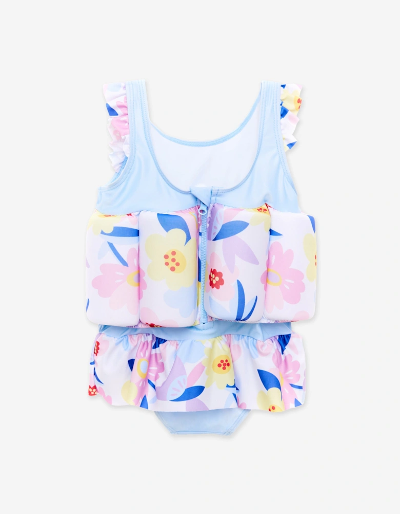 Baby Girls Flower Float Suit in White (UPF50+)