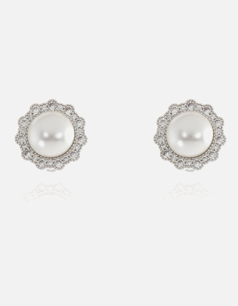 Florantine Pearl Silver Clip on Earrings