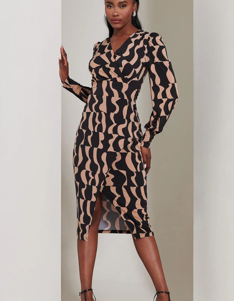 Jersey Wrap Slit Pencil Dress