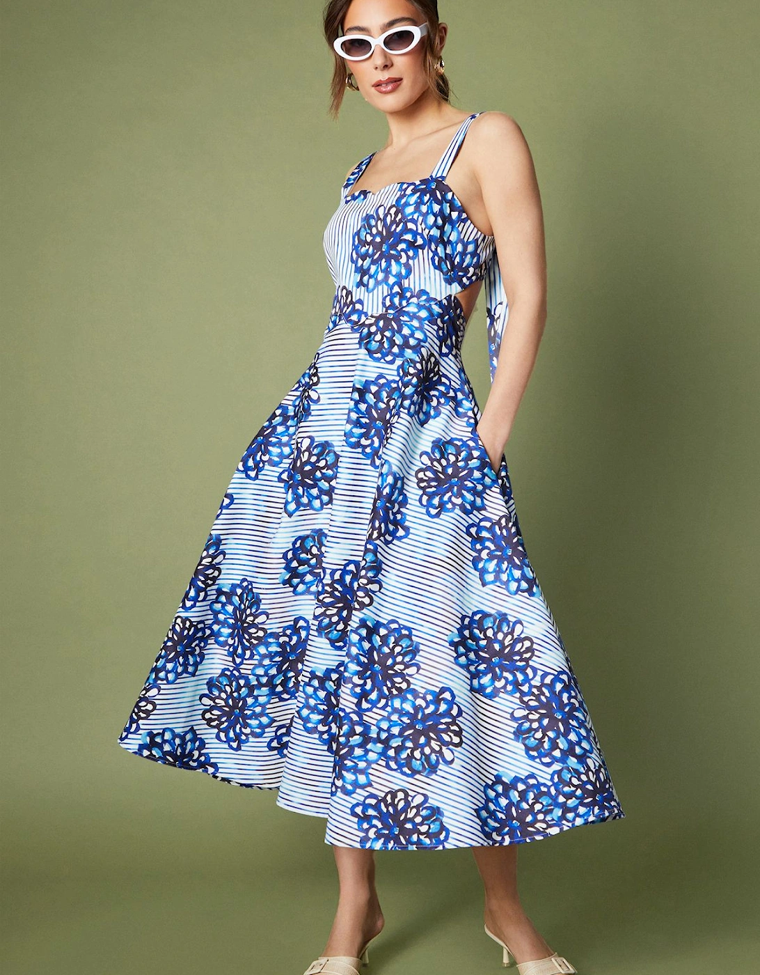 Scallop Cut Out Blue Stripe Strappy Dress, 2 of 1