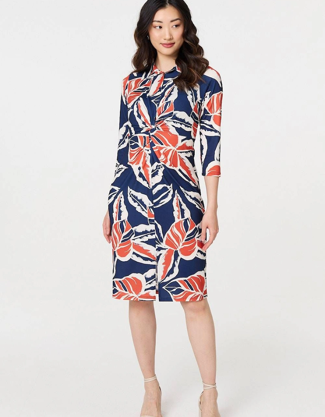 Floral 3/4 Sleeve Midi Shirt Dress, 2 of 1