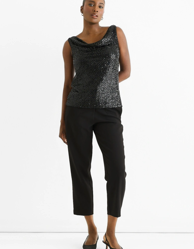 Black Sequin Cowl Neck Cami Top