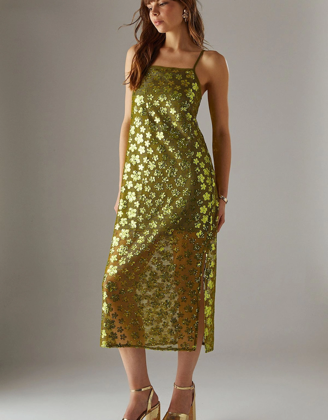 Sequin Mesh Strappy Midi Dress, 2 of 1