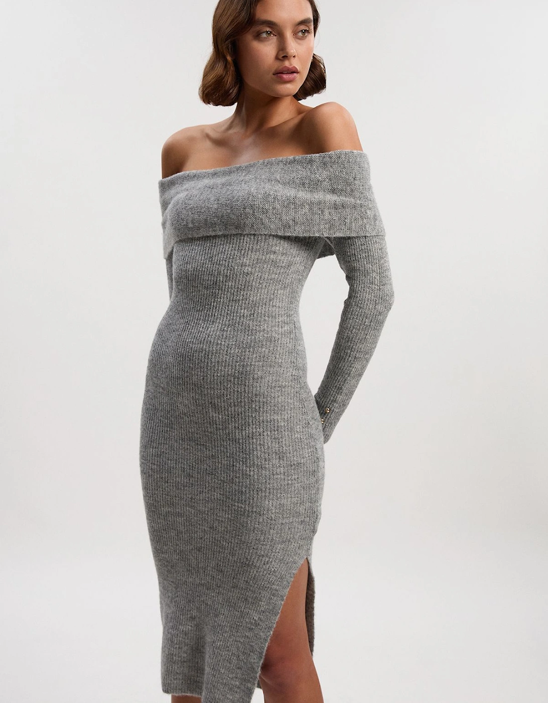 Wool Blend Cosy Bardot Knit Midi Dress, 2 of 1