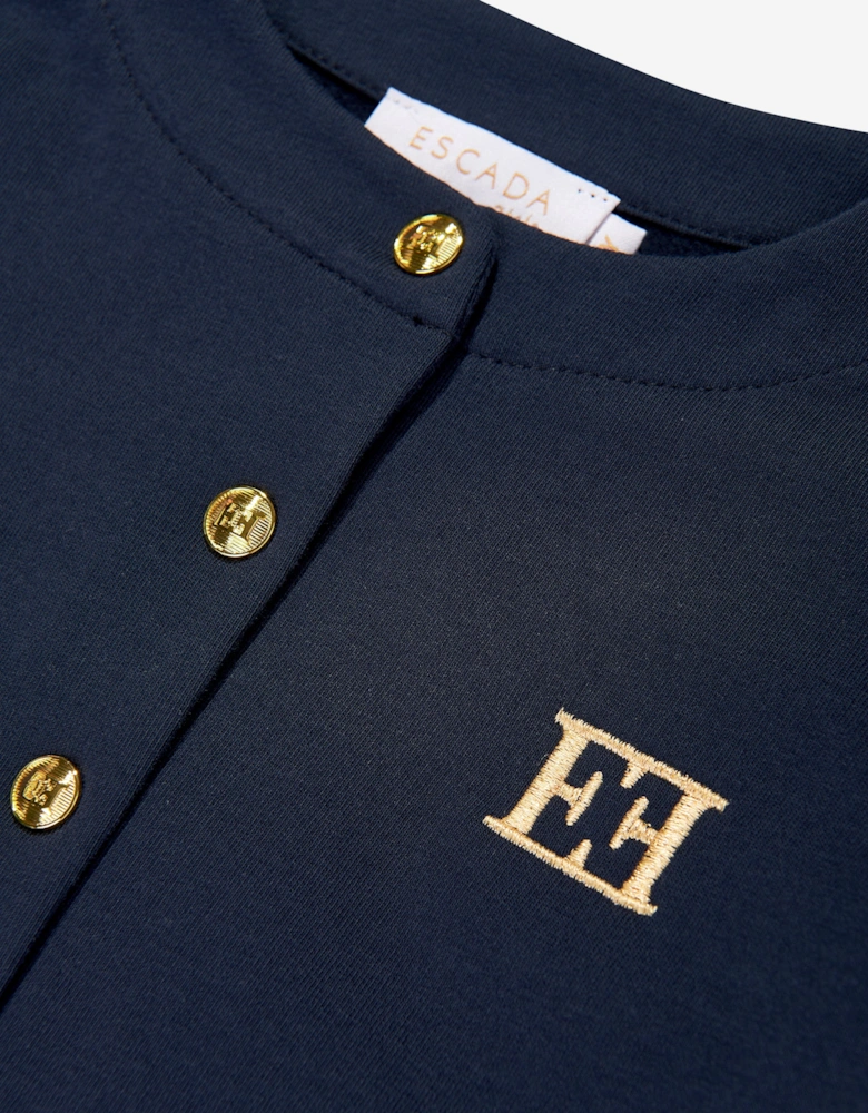Girls Embroidered Logo Jersey Jacket in Navy