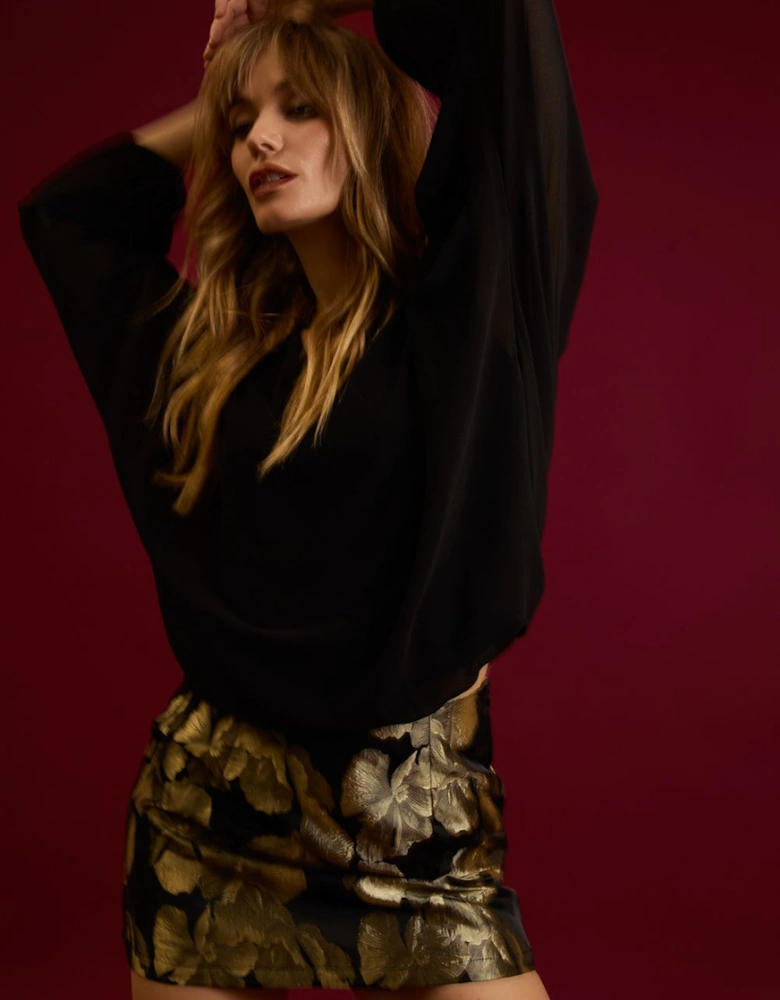 Gold Floral Jacquard Mini Skirt
