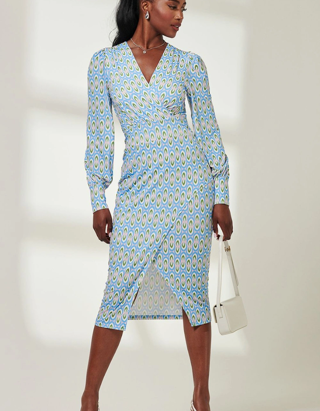 Print Long Sleeve Jersey Pencil Dress, 2 of 1