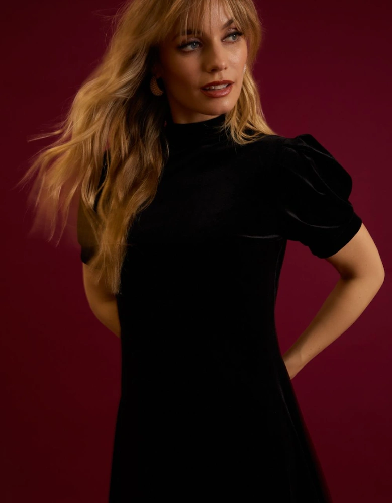 Velvet Puff Sleeve Dress