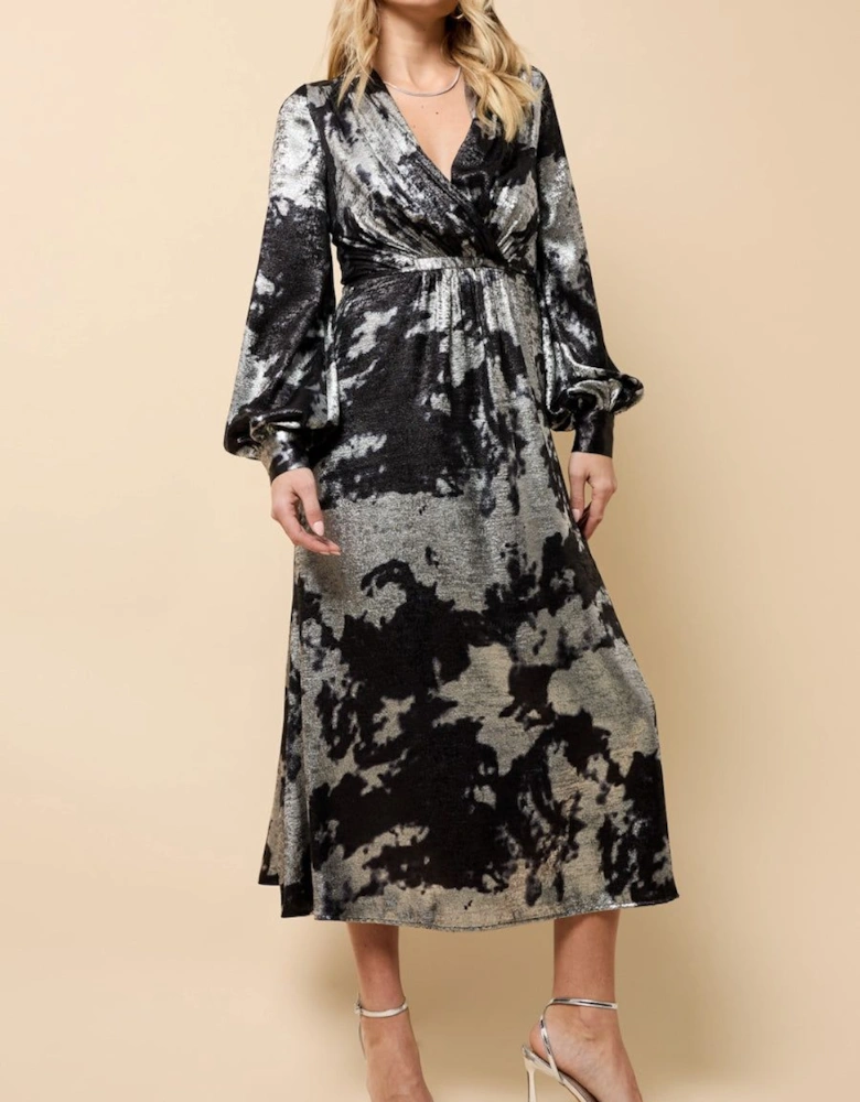 Black Silver Foil Midaxi Dress